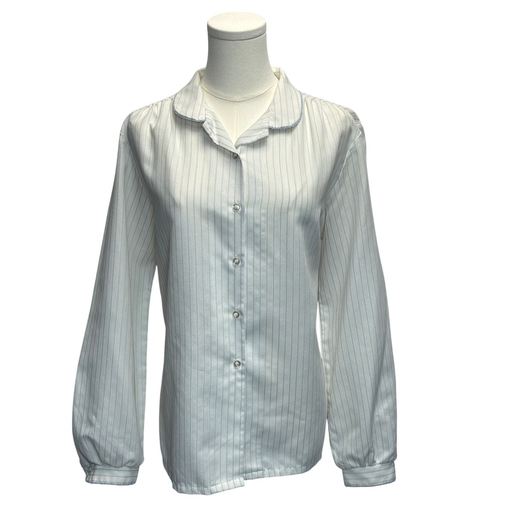 VTG 90s Wrangler Button Up Top Sz 18 White Blue Striped Long‎ Sleeve Western
